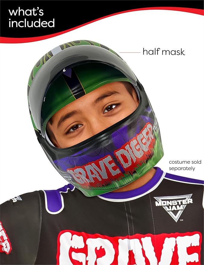 Rubies Monster Jam Grave Digger Plastic Half-Mask for Kids Boys, One Size for Themed Parties and Halloween