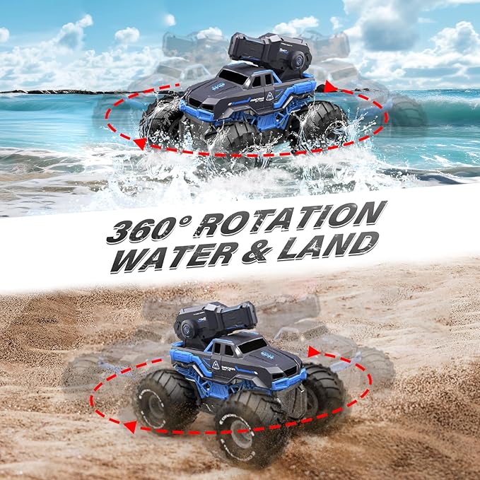 Amphibious Remote Control Car Boat Water Squirt RC Tank 2.4GHz Gesture Sensor 4WD Monster Truck RC Cars 360°Rotating Waterproof Stunt Car for Age 6 7 8 9-12 Kids Girls Boys Gift Beach Pool Water Toy
