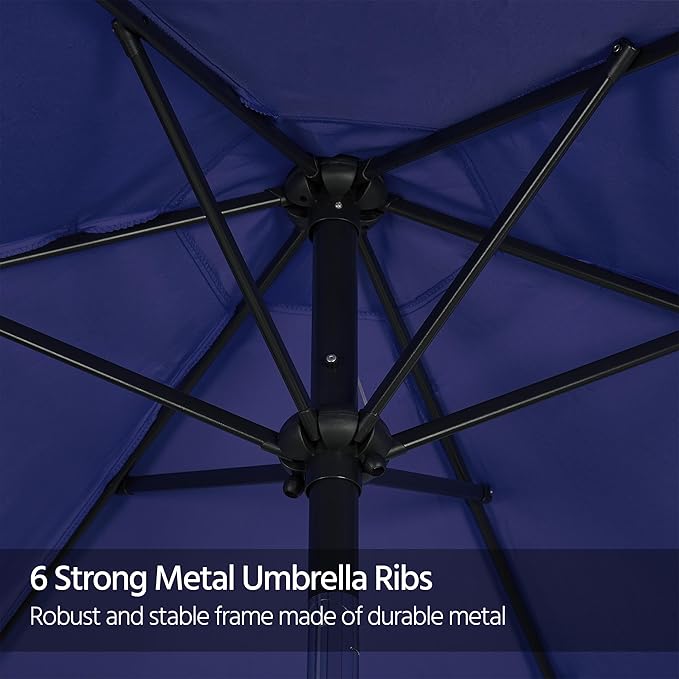Yaheetech 7.5FT Patio Umbrella Outdoor Table Umbrella Canopy Market Umbrella with Push Button Tilt & Crank for Garden/Lawn/Deck/Backyard/Pool, 6 Ribs, Navy Blue