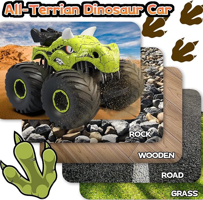 Remote Control Car, 2.4GHz Monster Trucks for Boys Girls with Light, Sound & Spray, Stunt Car Toys Gift for Kids 3 4 5 6 7 8, 4WD All Terrain RC Cars for Toddlers with 2 Batteries