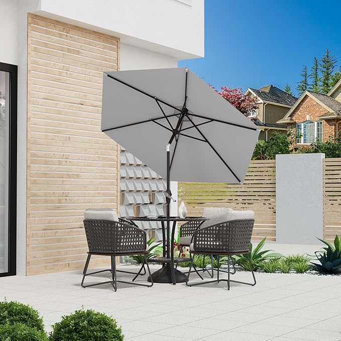 7.5FT Patio Umbrella Table Market Umbrella w/Tilt and Crank Heavy-Duty Round Outdoor Umbrellas for Garden, Deck, Backyard, Pool and Beach, Light Gray