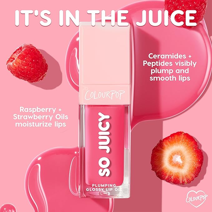 ColourPop So Juicy Plumping Glossy Lip Oil - Hydrating & Plumping Lip Oil with a Sheer Wash of Non-Sticky Color - Infused with Peptides, Ceramides & Ginger - Baby Panda (0.29)