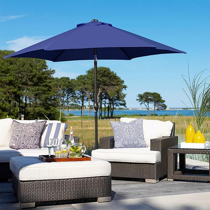 Yaheetech 7.5FT Patio Umbrella Outdoor Table Umbrella Canopy Market Umbrella with Push Button Tilt & Crank for Garden/Lawn/Deck/Backyard/Pool, 6 Ribs, Navy Blue