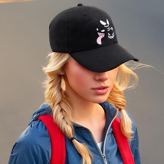 Ghost Type Anime Embroidered Hat - Funny Baseball Hats, Black Baseball Cap for Women Men