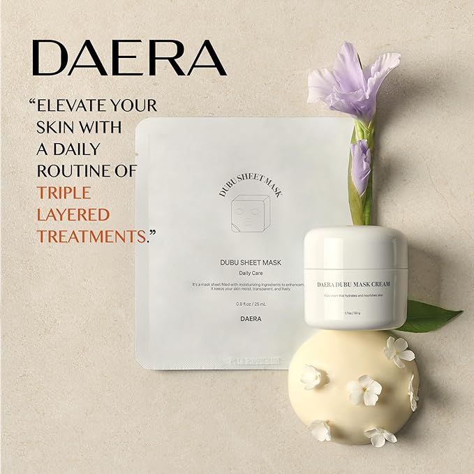 Korean DUBU Cream Glass Skin Care Set (1.7 oz Cream + 5 Sheet Masks), Deep Hydrating Repairing Nourishing for Dry and Sensitive Skin, Panthenol, Niacinamide, Adenosin, Korean Moisturizer