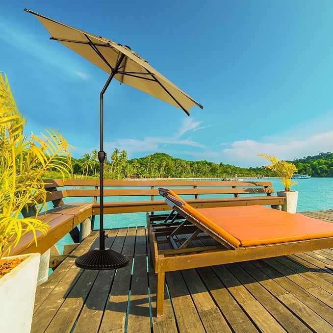 Abba Patio 7.5FT Lyon Outdoor Patio Umbrella Outdoor Table Umbrella with Push Button Tilt and Crank Market Umbrella 6 Sturdy Ribs UV Protection Waterproof for Garden Deck Backyard Pool Tan
