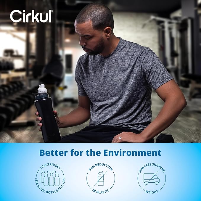 Cirkul 32oz. Matte Black Stainless Steel Water Bottle Starter Kit with Black Lid and 2 Flavor Cartridges (1 LifeSip Blueberry Grape, 1 GoSip Kiwi Berry) Zero Calories and No Sugar