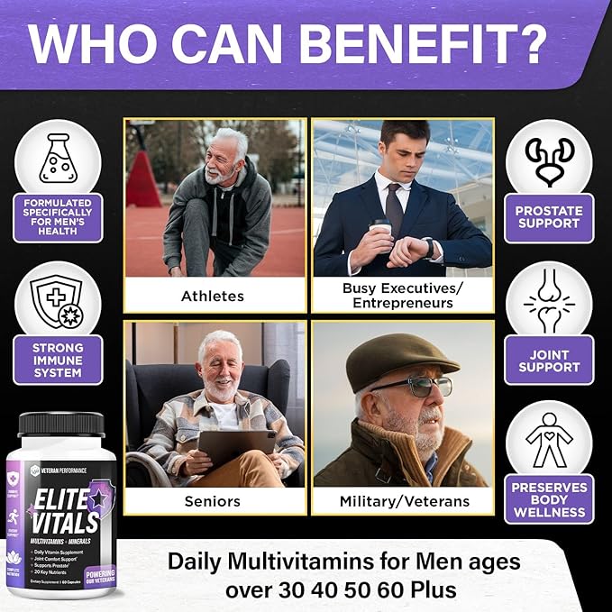 Elite Vitals Multivitamin for Men β Daily Mens Multivitamins Ages Over 20 Plus β Prostrate Energy Immune Joint Support β Daily Mens Vitamins and Minerals (2 pack)