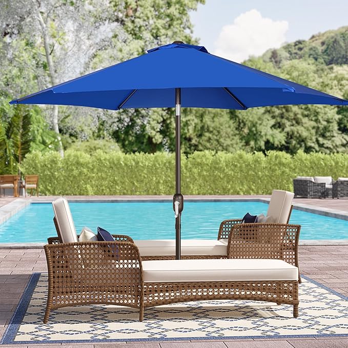 Blissun 7.5 ft Patio Umbrella, Yard Umbrella, Outdoor Market Umbrella with Push Button Tilt Crank, Royal Blue