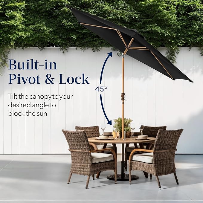 Best Choice Products 10ft Market Umbrella, Outdoor Sun Shade for Backyard, Deck, Poolside, Table w/Woodgrain Pattern, Easy Tilt & Crank - Black