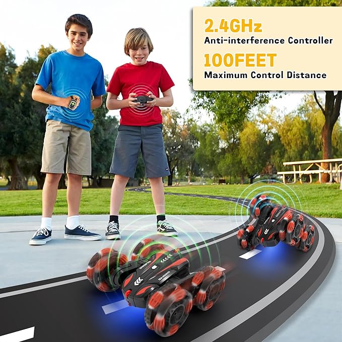 Eulogia Gesture Sensing RC Stunt Car for Kids, Double Sided 360° Flips & Rotating, 40+ Mins Playtime, Durable Off-Road Remote Control Car Toys Gifts for Boys Girls Age 5-12 (Red)