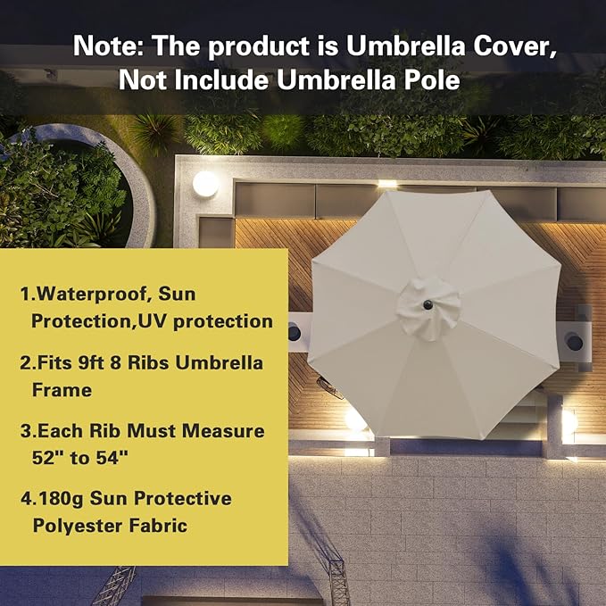 Sunnyglade 9ft Patio Umbrella Replacement Canopy Market Umbrella Top Outdoor Umbrella Canopy with 8 Ribs