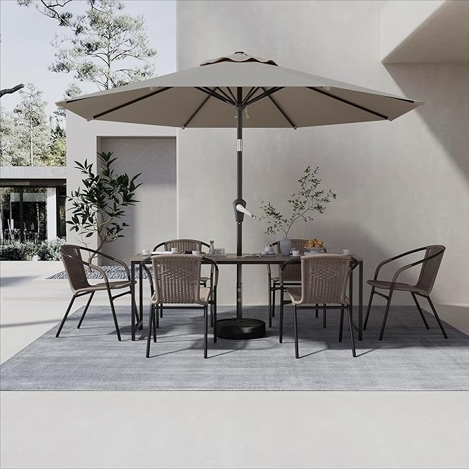 9 FT Patio Umbrella for Outdoor, Outdoor Umbrella with Push Button Tilt and Crank, Outdoor Patio Umbrellas with 8 Sturdy Ribs for Market, Garden, Deck, Backyard, Pool (Light Gray)