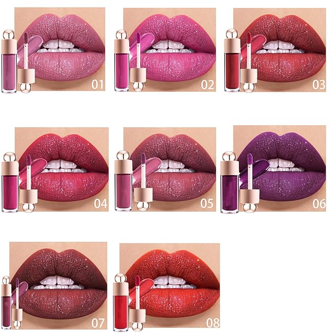 Shimmer Lip Gloss,Shine Liquid Lipstick Glossy Shimmer Finish, Glitter Sparkly Smooth Primer Lip Tint,Moisturizing Matte Lip Glaze Fine Glitter Waterproof Non-Stick Cup for Girls Women(#08)