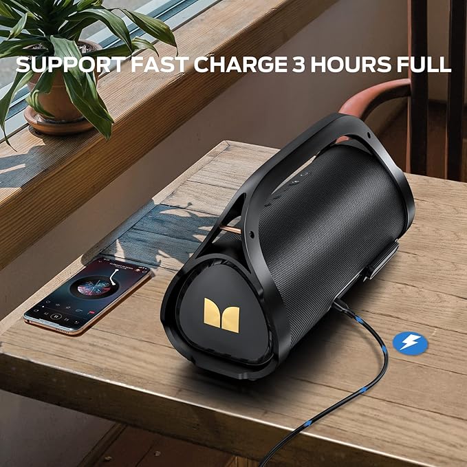 Monster Adventurer Max Portable Bluetooth Speaker, IPX7 Waterproof Wireless Speaker with Double Subwoofer Rich Bass, 100W Stereo Loud Sound with 24H Playtime for Outdoor Pool Beach, Gold