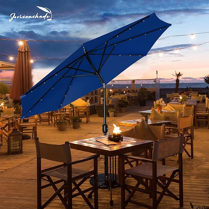 9FT LED Patio Umbrella, Solar Outdoor Umbrellas with LED Lights, Deck Umbrella with Push Button Tilt and Crank, UV Protection Waterproof for Pool, Porch, Garden, Deck, Backyard. (Royal Blue)