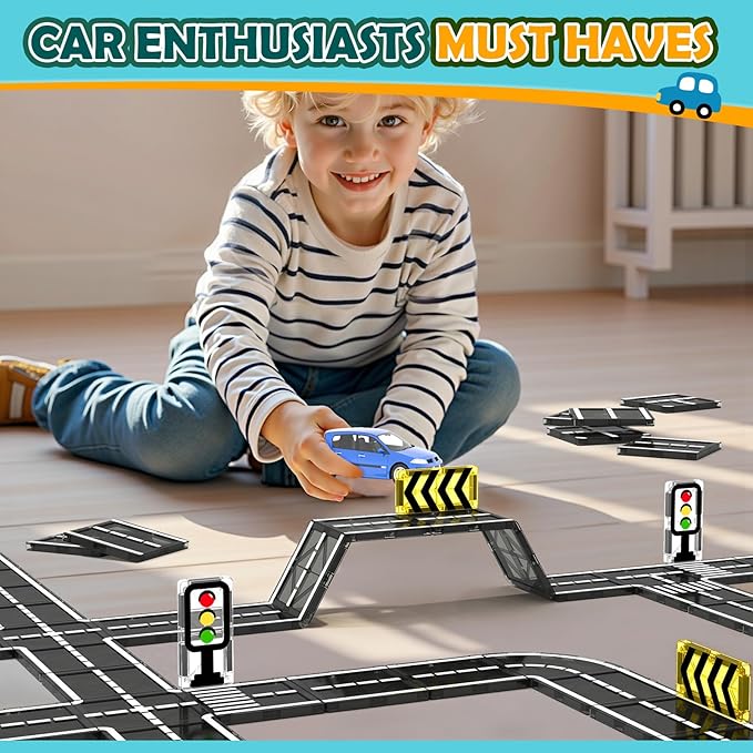 Magnetic Tiles Road Expansion Pack, STEM Magnet Building Blocks for Toddler Kids Toys, Montessori Educational Toys for 3+ Year Old Boys & Girls, Creative Toy Gifts for Kids