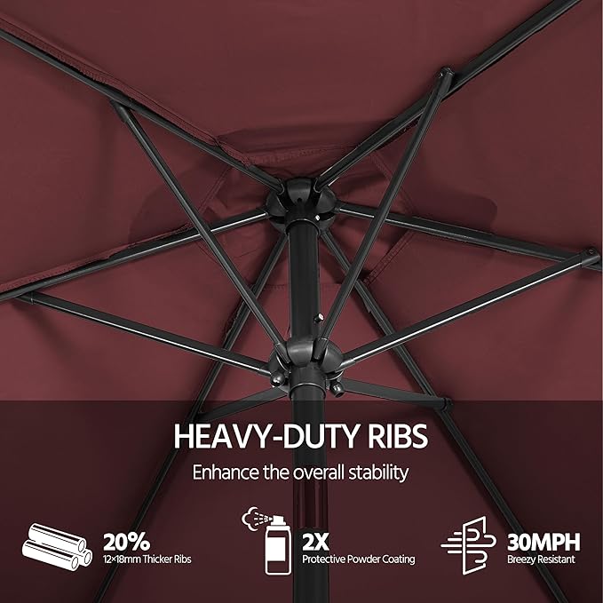 Yaheetech Patio Umbrella, 9FT Outdoor Table Market Umbrella with Push Button Tilt and Crank, Yard Sun Shade with Sturdy Ribs for Garden, Deck, Backyard, Pool, Burgungy