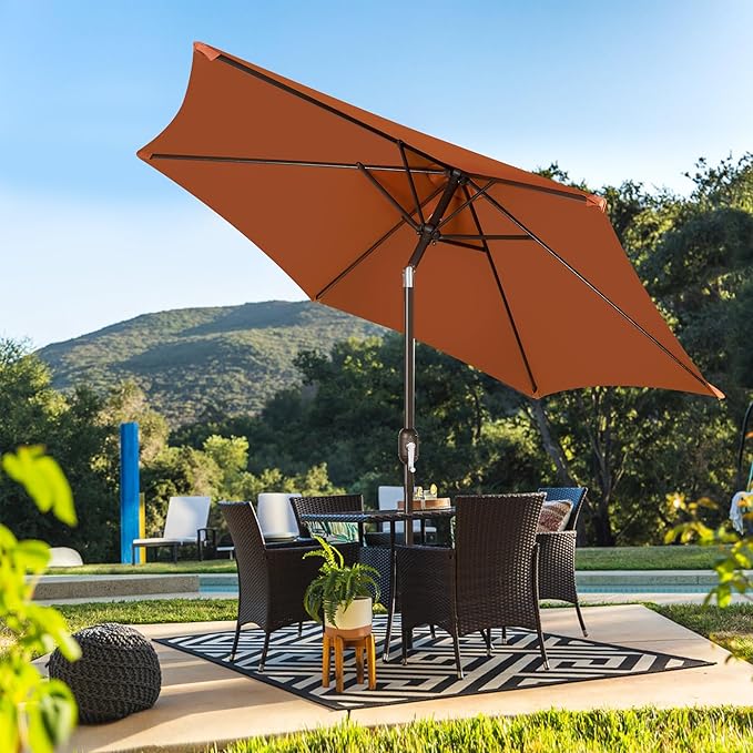 Blissun 7.5 ft Patio Umbrella, Yard Umbrella, Outdoor Market Umbrella with Push Button Tilt Crank, Rust