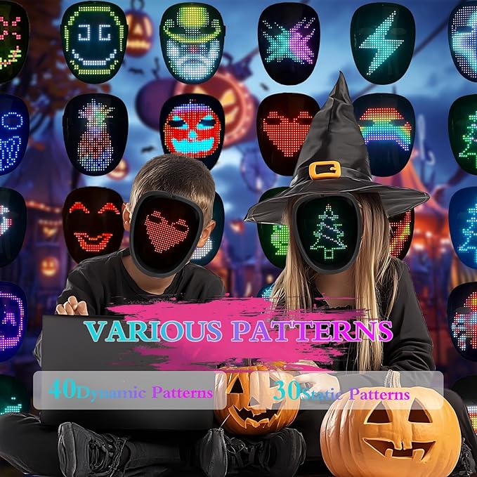 LED Mask with Gesture Sensing, Cool Light Up Transforming Face Mask for Halloween Xmas Cosplay