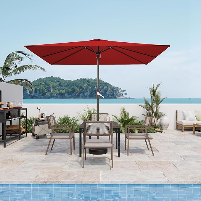 8' x 10' Rectangular Patio Umbrellas for Outdoor, Outdoor Table Umbrella, Large Outdoor Patio Umbrellas with 8 Sturdy Ribs for Market, Garden, Pool (Red)