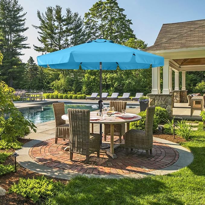 ABCCANOPY Patio Umbrella 10ft - Outdoor Table Umbrella with Push Button Tilt and Crank, 8 Ribs Umbrella for Patio Pool Garden Deck (Turquoise)