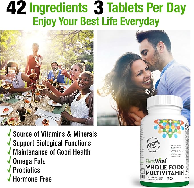 Plantvital Whole Food Multivitamin - Multivitamins with 42 Superfoods Raw Veggies and Fruits Vitamins Earth Energy Fruits and Veggies Supplement Pure Fruit and Vegetable Supplements - 270 Tablets