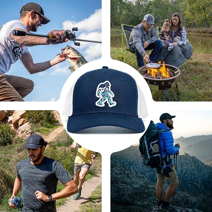 Mesh Bigfoot Hat Leather Cap for Men- Great Snapback Closure Sasquatch Hat for Hunting & Hiking