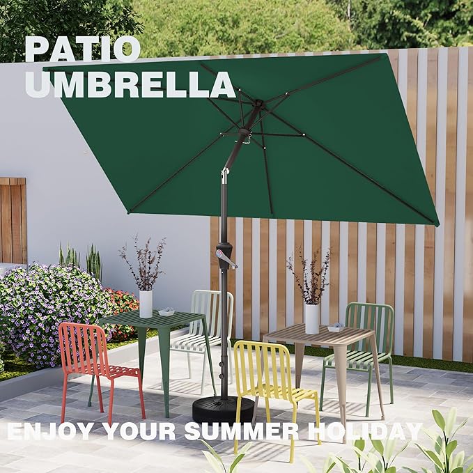 6.5' x 10' Rectangular Patio Umbrellas for Outdoor, Outdoor Table Umbrella, Large Outdoor Patio Umbrellas with 6 Sturdy Ribs for Market, Garden, Pool (Dark Green)