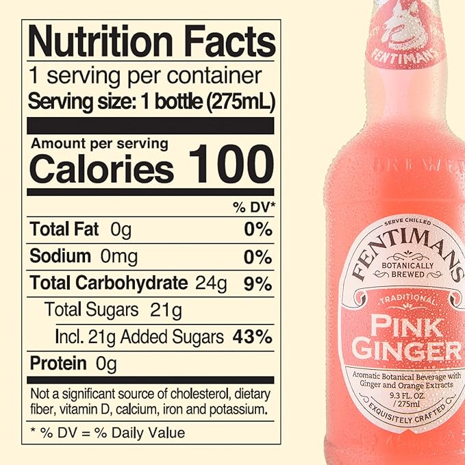 Fentimans Sparkling Pink Ginger Drink - Ginger Beer Non Alcoholic, Ginger Ale, Natural Craft Soda, Mixer, No Artificial Sweeteners or Preservatives, Botanically Brewed - 9.3 Fl Oz (Pack of 12)