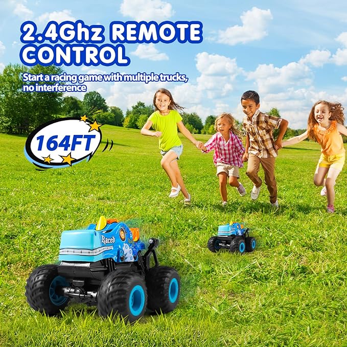 DYODYORC Remote Control Car, 2.4Ghz All Terrain Pony Monster Truck Toys, RC Truck with Music, 3 Lighting Effects, 360 Stunt Capable, All Included Ready to Run, Toy Gifts for Boys and Girls (Blue)