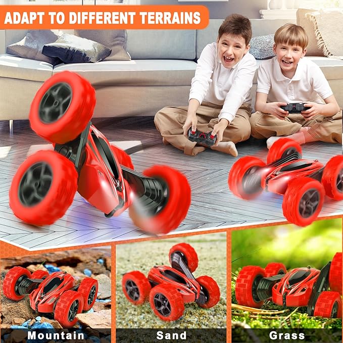 Remote Control Car, RC Cars Toys 2.4GHz 4WD Fast RC Car Kids Toys, Double Sided 360° Rotating Monster Truck Toys for Girls RC Truck Toy Cars for Boys