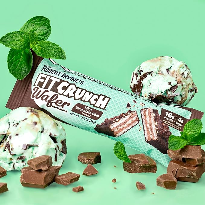 FITCRUNCH Wafer Protein Bars, 16g of Protein & 4g of Sugar (9 Bars, Mint Chocolate Chip)