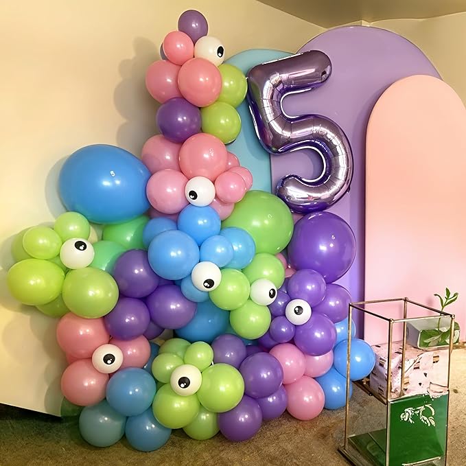 Monster Cartoon Inc Latex Balloons Set, Pack of 60 12 inch with Clear Balloons, Pink Purple Blue Green for Kid Monster Theme Birthday Baby Shower Party Decorations Supplies
