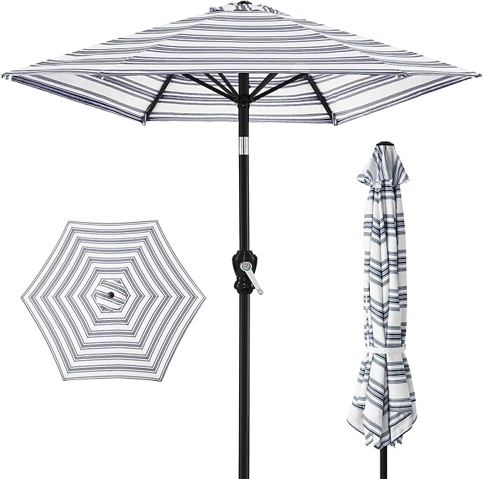 Best Choice Products 10ft Outdoor Steel Polyester Market Patio Umbrella w/Crank, Easy Push Button, Tilt, Table Compatible - Striped Navy Blue
