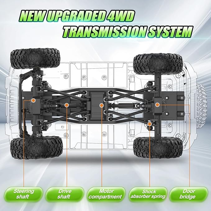 DOUBLE E 1:14 Jeep Wrangler Remote Control Cars RC Trucks 4wd Off-Road RC Monster Truck Off Road with Led Headlight and Rechargeable Battery Gifts for Adults Boys 8-12