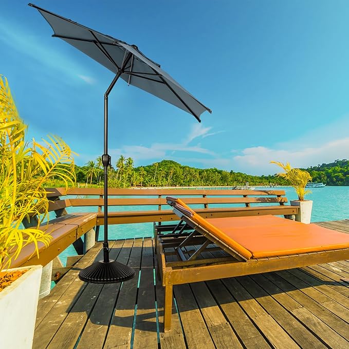 Abba Patio 7.5FT Lyon Outdoor Patio Umbrella Outdoor Table Umbrella with Push Button Tilt and Crank Market Umbrella 6 Sturdy Ribs UV Protection Waterproof for Garden Deck Backyard Pool Grey