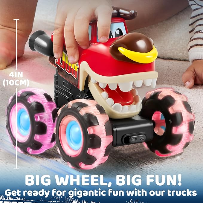 JOYIN 3 Pack Monster Truck Toy - Motion Activated Light-Up Cars for Toddlers - Monster Treads Lightning Wheels - Baby Toy Present - Press & Go Cars for Boys Girls Birthday Gifts