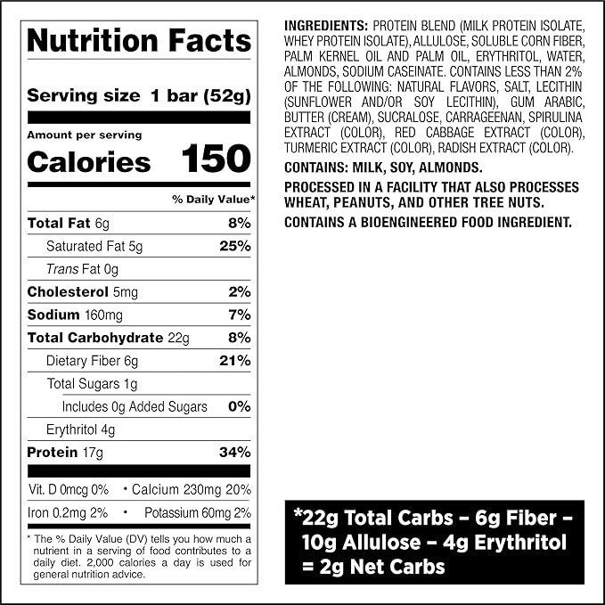 Quest Nutrition Crispy Birthday Cake Hero Protein Bar, 17g Protein, 1g Sugar, 2g Net Carbs, Gluten Free Protein Snack, Keto Friendly, 4 Count