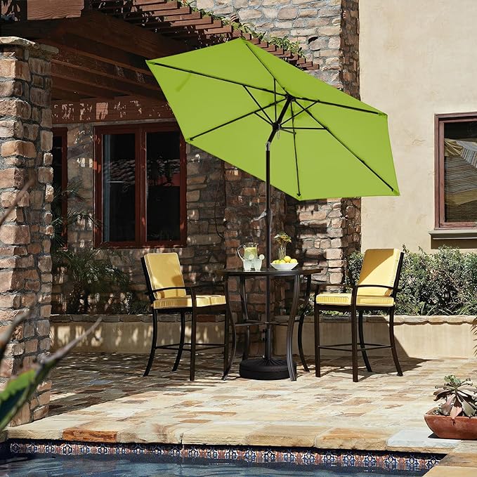 JEAREY 7.5FT Patio Umbrella Market Table Umbrella with 6 Sturdy Ribs, Push Button Tilt/Crank Outdoor Umbrella for Garden, Deck, Backyard, Pool and Beach,Apple Green