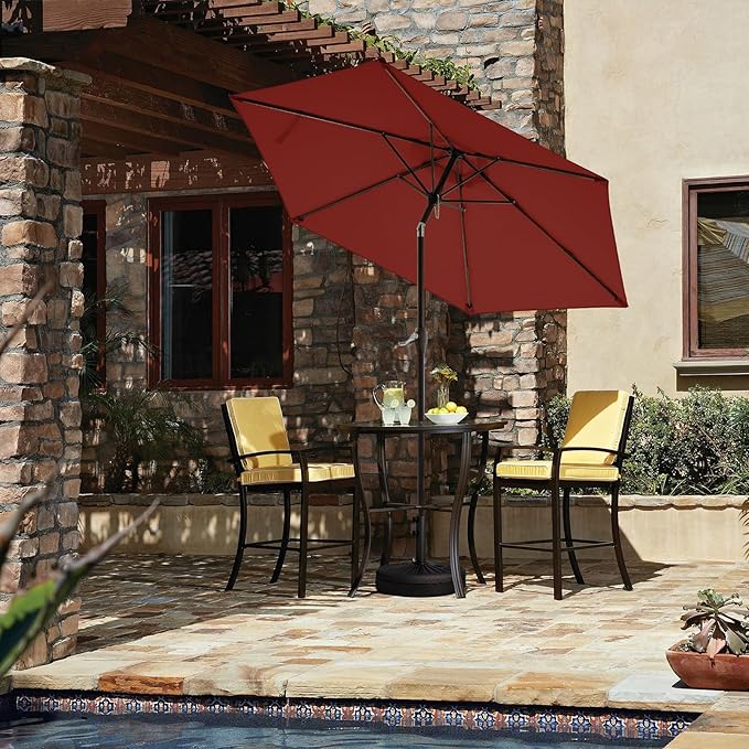 JEAREY 7.5FT Patio Umbrellas Outdoor Umbrella Table Market Umbrella with 6 Ribs,Tilt Button for Pool Deck Backyard Garden,Red