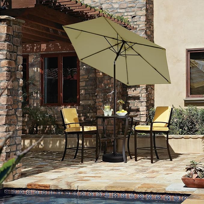 JEAREY 7.5FT Patio Umbrella Market Table Umbrella with 6 Sturdy Ribs, Push Button Tilt/Crank Outdoor Umbrella for Garden, Deck, Backyard, Pool and Beach,Tan