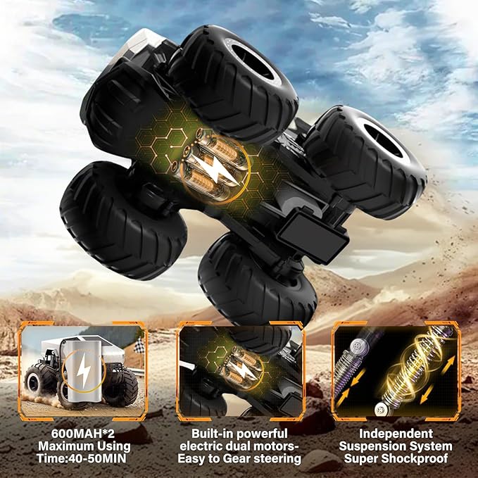Amphibious Off-Road Monster Truck Toy, 1:16 Scale 4WD High-Speed RC Car, 2.4GHz All-Terrain Remote Control Vehicle for Boys & Girls Ages 6+ Ideal Gift for Kids, Adults