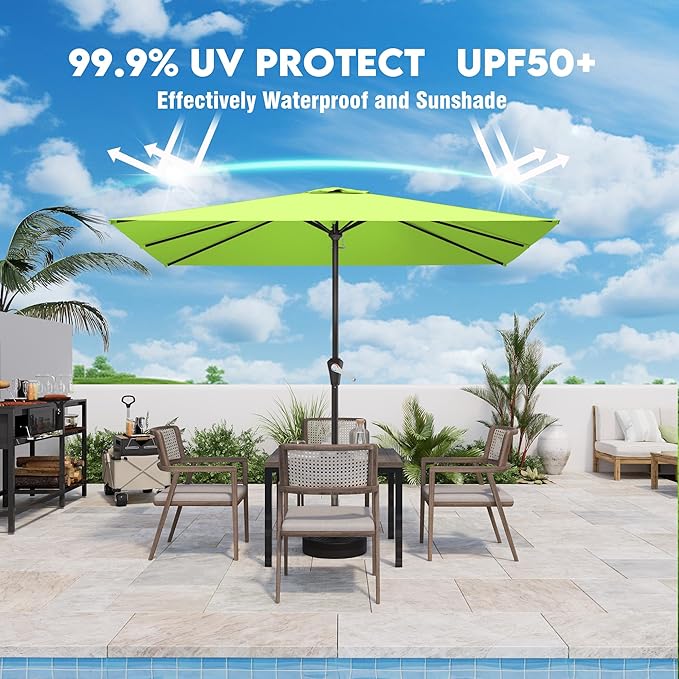 8' x 10' Rectangular Patio Umbrellas for Outdoor, Outdoor Table Umbrella, Large Outdoor Patio Umbrellas with 8 Sturdy Ribs for Market, Garden, Pool (Apple Green)