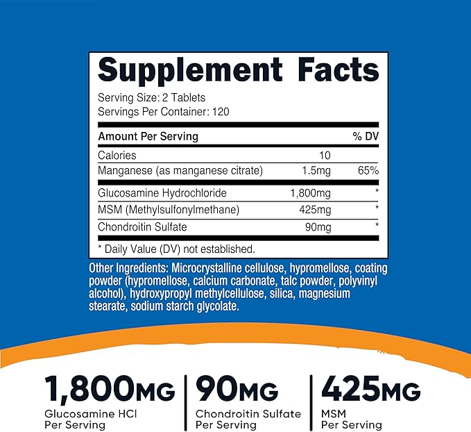 Nutricost Glucosamine 1800mg with Chondroitin & MSM, 240 Tablets, 120 Servings - Joint Support Formula - Non-GMO, Gluten Free