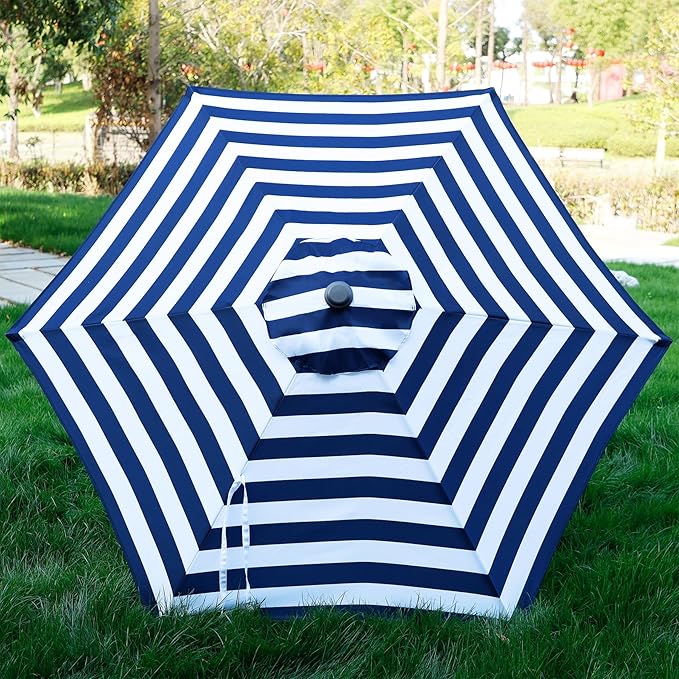Blissun 7.5 ft Patio Umbrella, Yard Umbrella, Outdoor Market Umbrella with Push Button Tilt Crank (Blue&White)