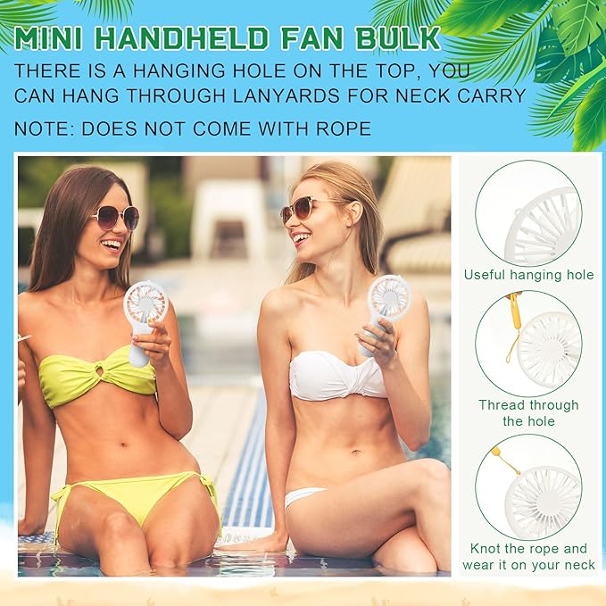 60 Pack Mini Powerful Handheld Fan Bulk 3 Speed USB Rechargeable Small Desk Fan Summer Gift for Wedding Beach Outdoor Women Eyelash (White)