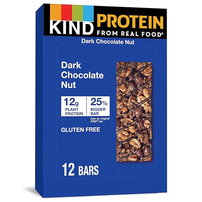 KIND Protein Snack Bar, Dark Chocolate Nut, Healthy Snacks, Gluten Free, 12g Plant Protein, 12 Count