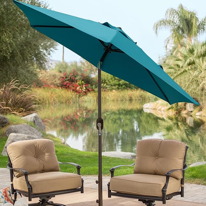 Blissun 7.5 ft Patio Umbrella, Yard Umbrella, Outdoor Market Umbrella with Push Button Tilt Crank (Cerulean)