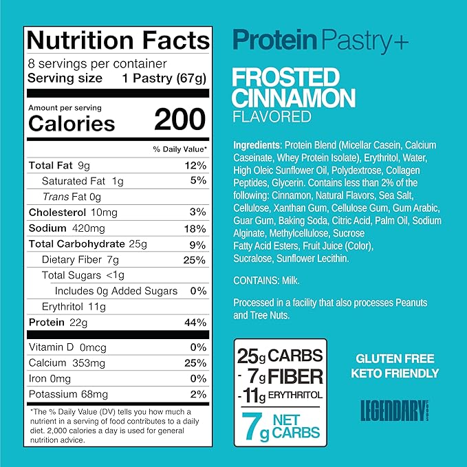 Legendary Foods 22g Protein Pastry - High Protein Breakfast & Meal Replacement Bar - Keto Friendly, Gluten Free, Diabetic Friendly Low Carb Snacks